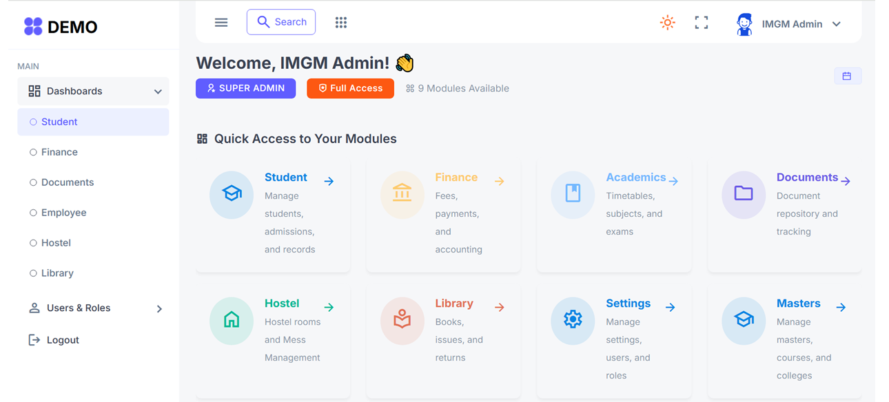 IIMS main dashboard screenshot